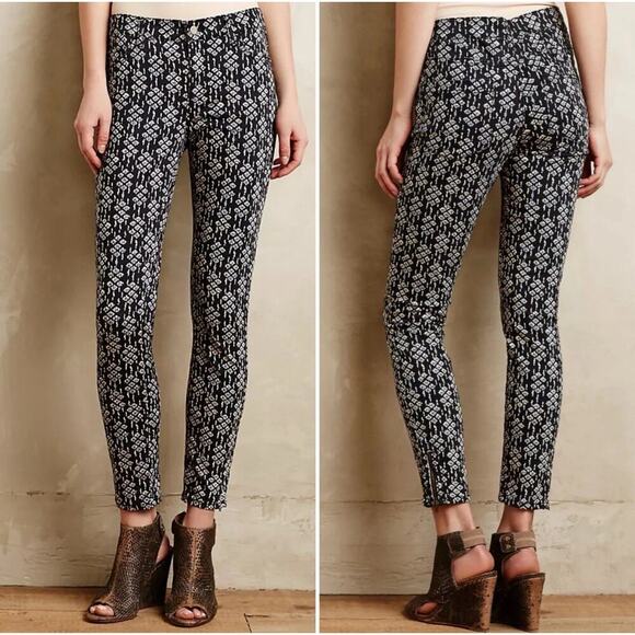 Anthropologie Pilcro Serif Sateen Skinny Jeans Womens Size 27 Blue Ankle Zip EUC - Picture 2 of 9